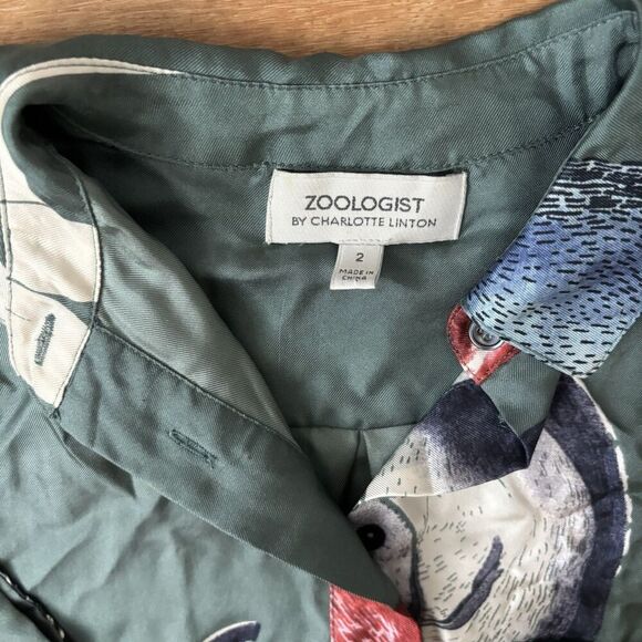 Anthropologie Zoologist Dress Size 2 Rabbit 100% Silk Charlotte Linton Blue - Picture 6 of 12